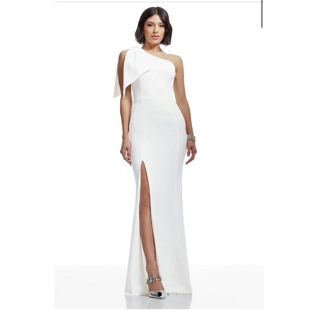 Dress the population Georgina gown off-white one bow shoulder bridal large
